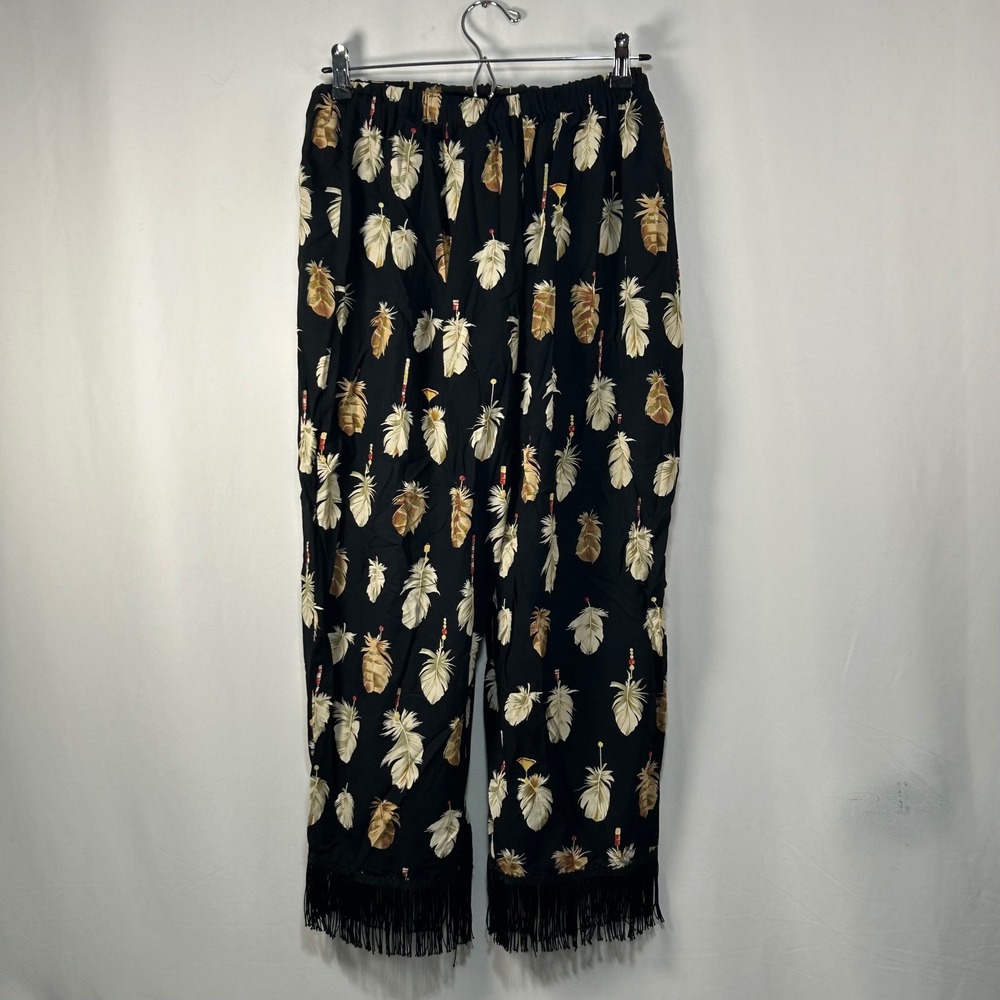 The Palm Tree Mabank TX Feather Print Fringe‎ Hem Lounge Pants - Women's